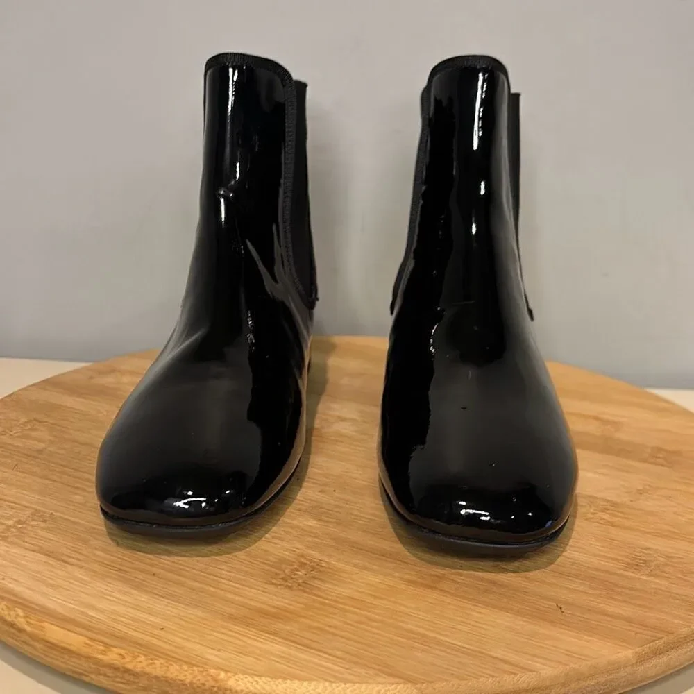Frances Valentine Molly Patent Leather Square Toe Chelsea Boots Black Size 5.5 -